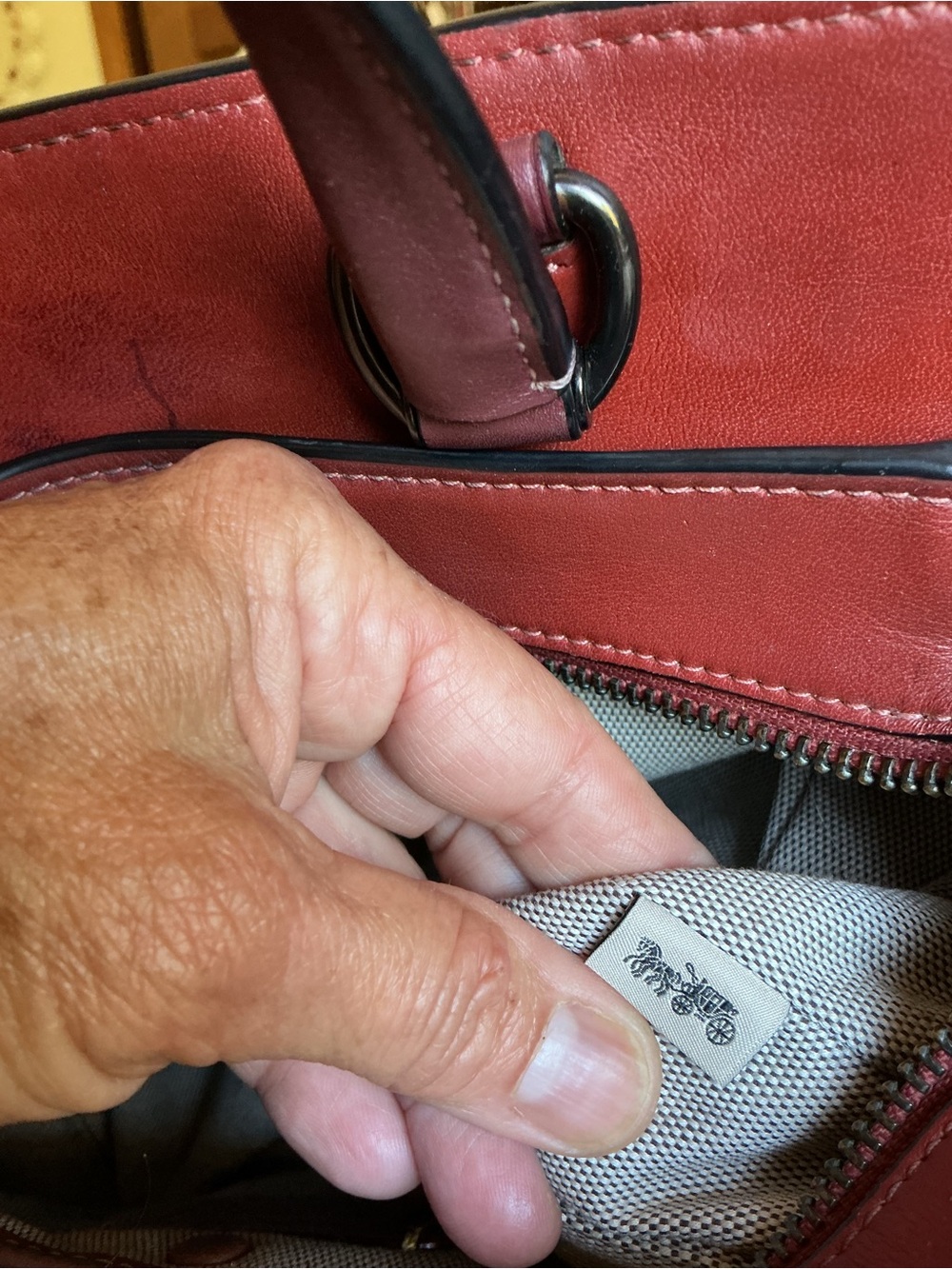 Coach Tate Carryall Two-Tone Brown and Burgundy Leather Crossbody - Picture 13 of 15